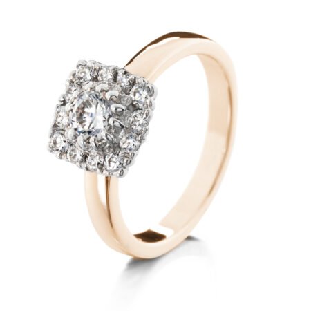 Lumivuokko neliö vihkisormus keltakulta valkokulta