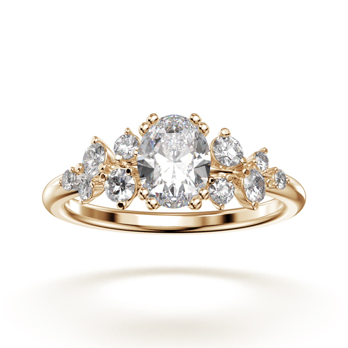 Ruusu sormus ovaalilla timantilla