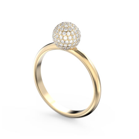 Keltakultainen sormus Pavé-timanttipallolla