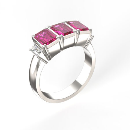 Valkokultainen sormus pinkeillä safiireilla