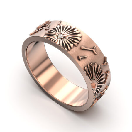 Punakultainen sormus voikukka-kohokuvioinnilla