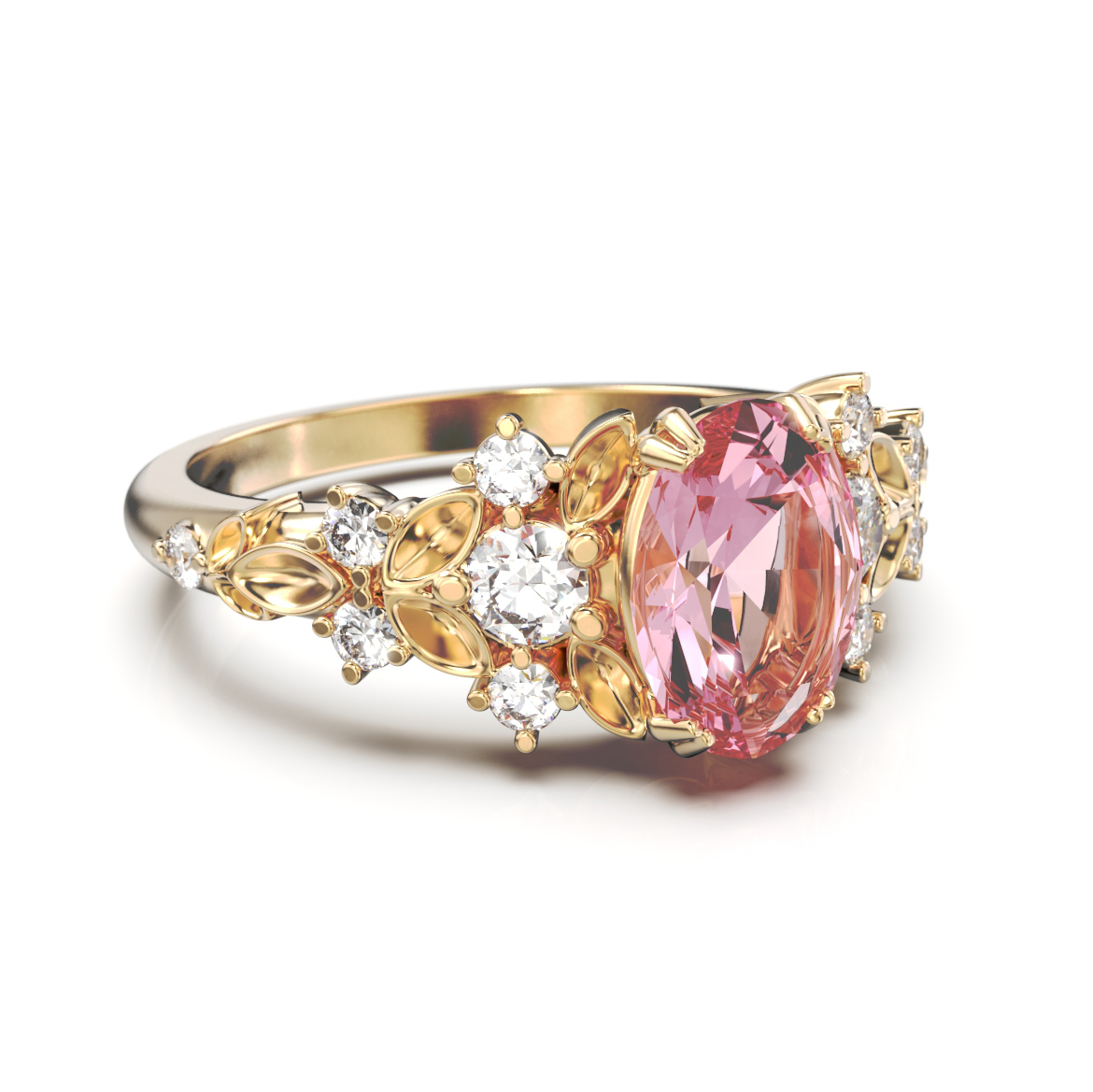 Kukkaistyylinen uniikkisormus väritimantilla