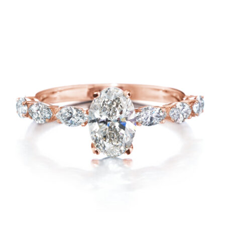 Adalmiina ovaali ja markiisit vihkisormus punakulta